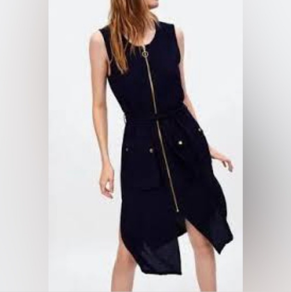 Zara Safari Dress Navy Blue Zippered